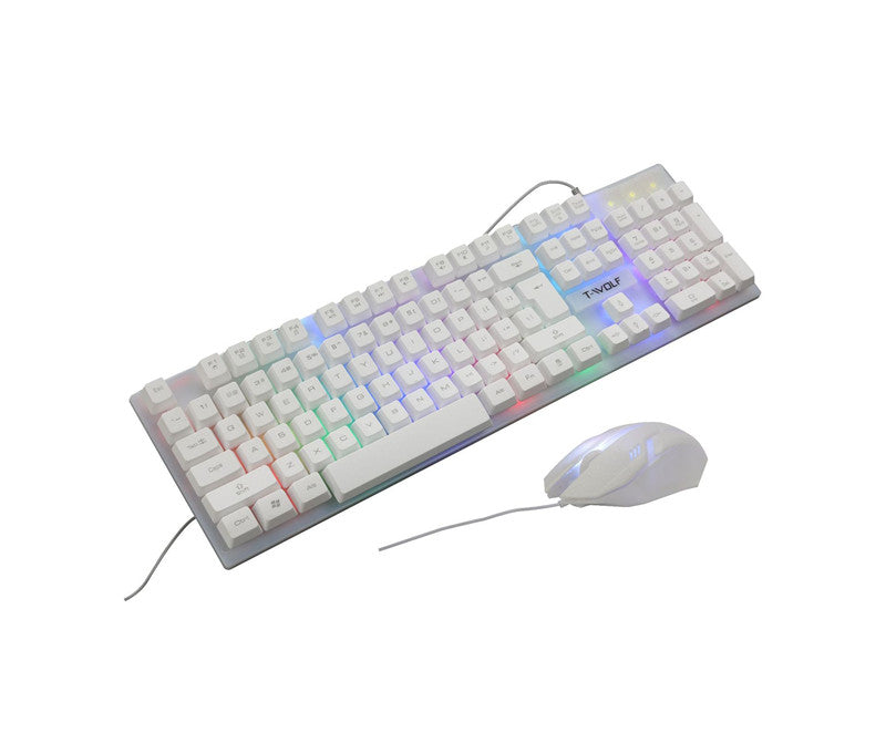 Wired LED Backlit Gaming Keyboard & Mouse Combo - 1600 DPI, Multimedia Keys, Ergonomic | White & Black