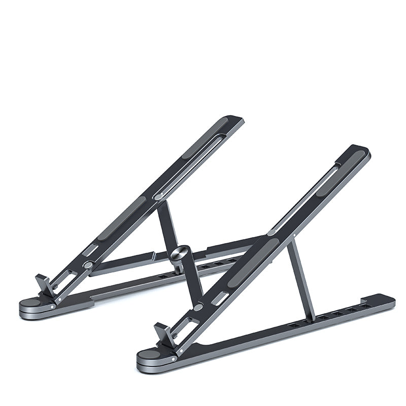 Portable aluminium laptop stand set awaiting contents verification