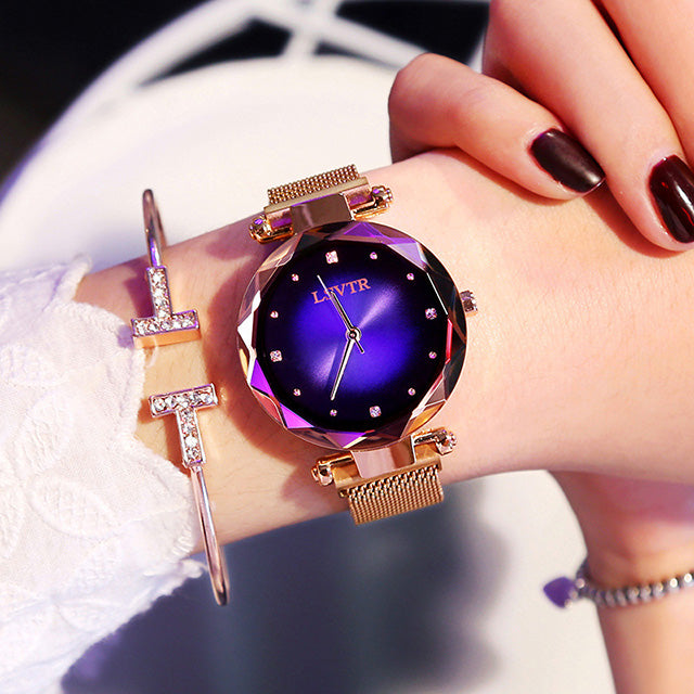 Women's Starry Sky Magnetic Strap Watch | 35mm Round Dial | Mineral Glass | Black, Blue & Red – product image 3 | Fidmat24 Tech Market