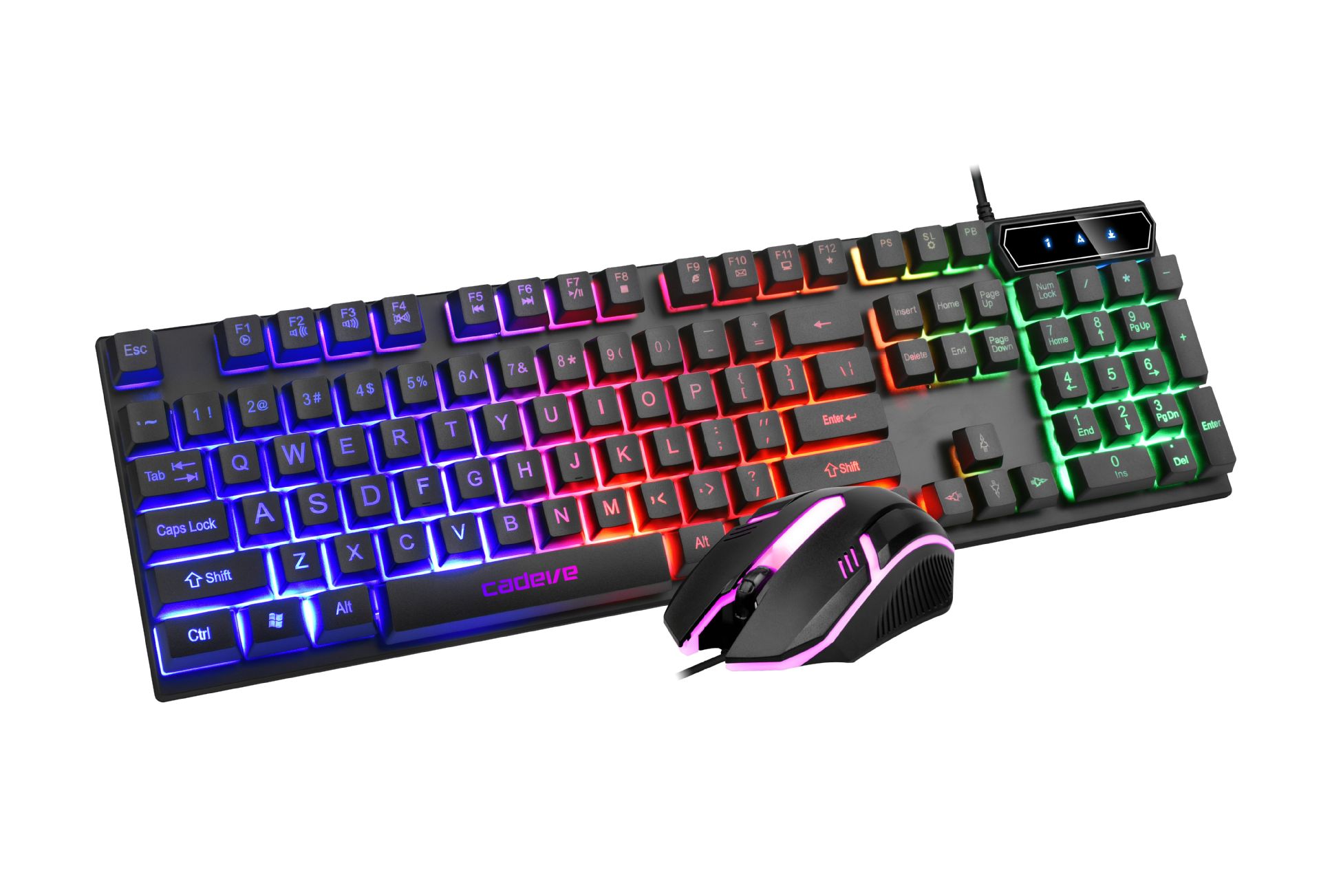 T350 Wired Backlit Keyboard & Mouse Combo - Crater Key Design, ABS | Black & White