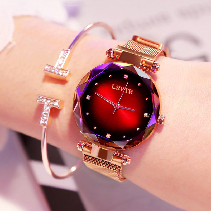 Women's Starry Sky Magnetic Strap Watch | 35mm Round Dial | Mineral Glass | Black, Blue & Red – product image 1 | Fidmat24 Tech Market