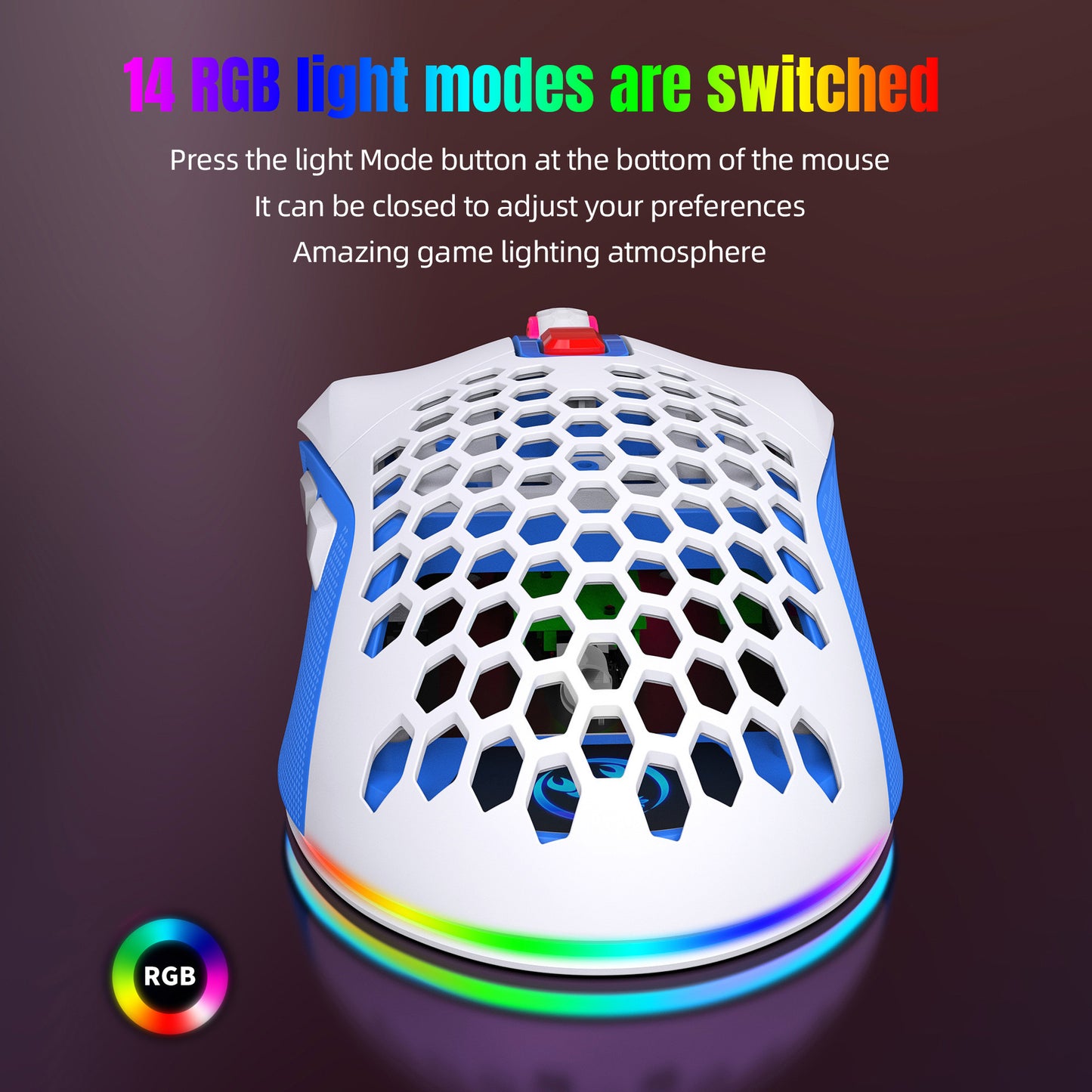 X300 Hollow-Out Lightweight Wired Gaming Mouse - RGB, Macro Programming, 1.5m Cable | Blue, White & Black