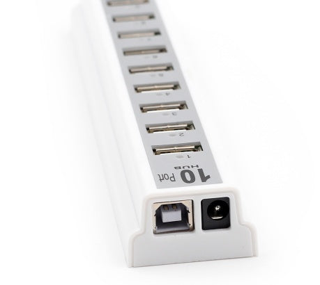 10-Port USB 2.0 Hub with AC Power Adapter - Powered Expansion Station