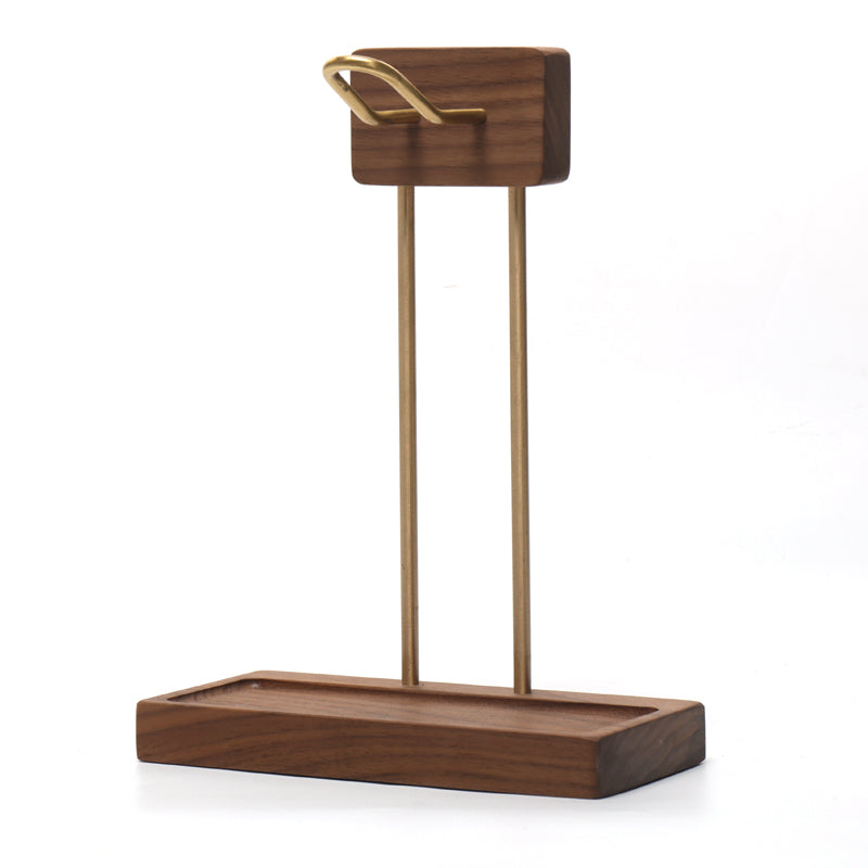 Premium Brass & Wood Headphone Stand - Elegant Desk Accessory