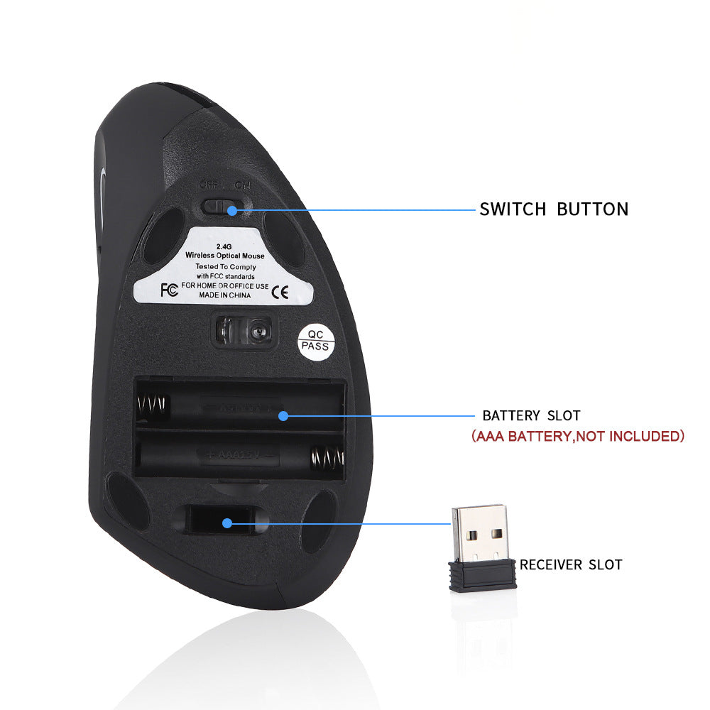 Wireless Vertical Ergonomic Mouse for Left-Handers - 800/1200/1600 DPI, 6 Buttons