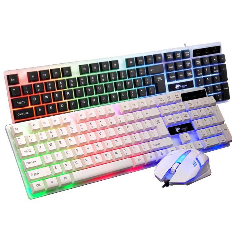 T350 Wired Backlit Keyboard & Mouse Combo - Crater Key Design, ABS | Black & White