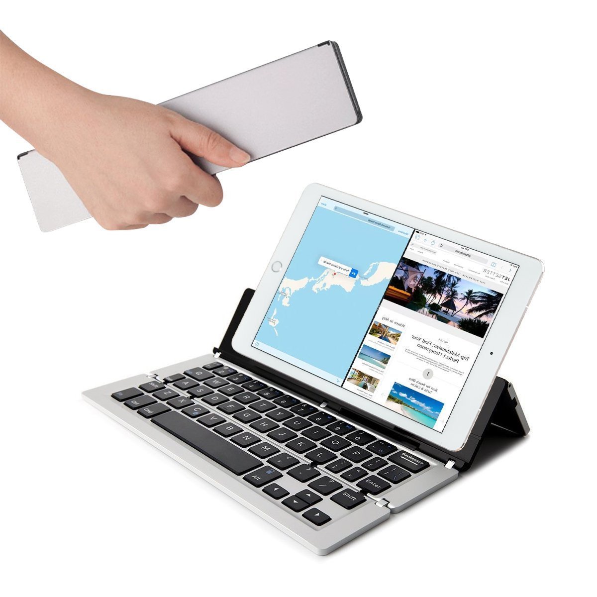 F18 3-Fold Aluminium Bluetooth Keyboard - 58 Keys, 10m Range, 50M Keystroke Life