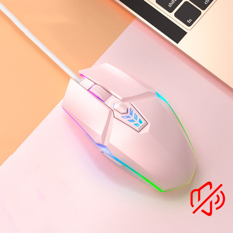 Silent Wired RGB Mouse - 1600 DPI, 6 Buttons, Four-Way Scroll, 1.2m Cable | Black, Pink & Blue