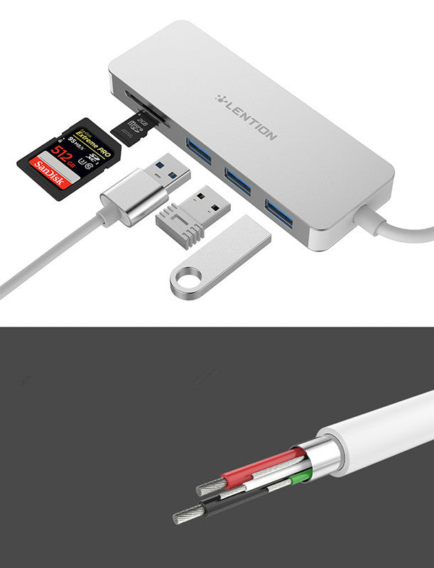 USB 3.0 Hub with SD & MicroSD Card Reader - 5-in-1 Expansion
