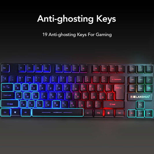 Russian Layout USB Wired Backlit Keyboard & Mouse Combo - 1200 DPI, Multimedia Keys, Ergonomic | Black