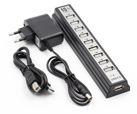 10-Port USB 2.0 Hub with AC Power Adapter - Powered Expansion Station