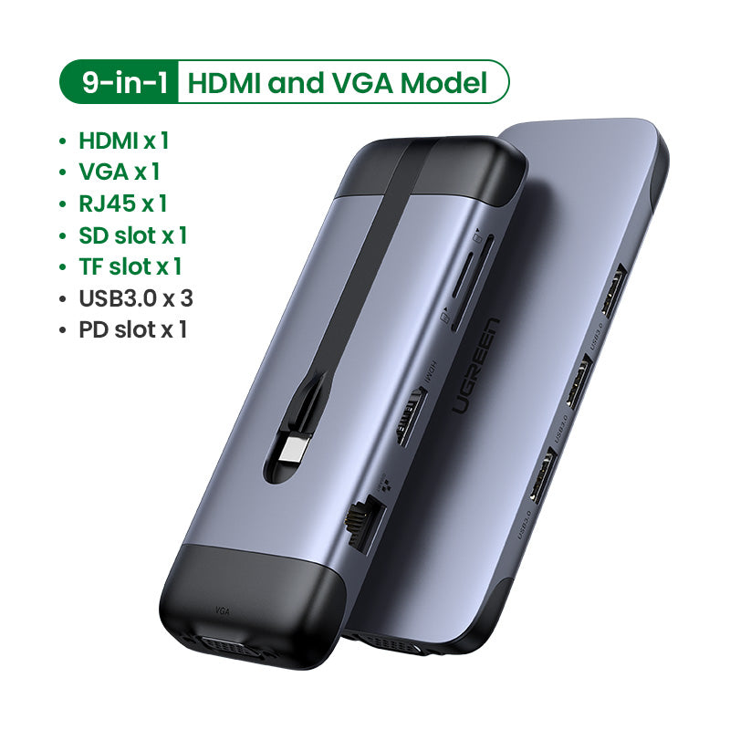 5-in-1 USB-C Docking Station - HDMI, VGA, USB 3.0, Ethernet, PD Charging