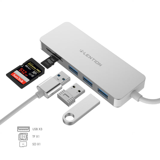 USB 3.0 Hub with SD & MicroSD Card Reader - 5-in-1 Expansion