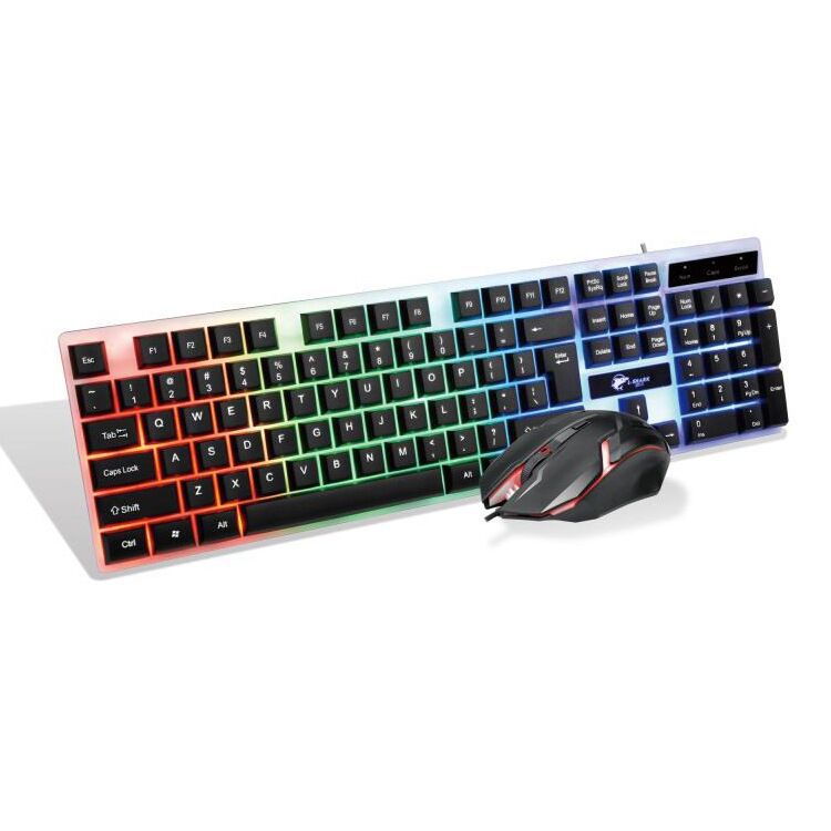 T350 Wired Backlit Keyboard & Mouse Combo - Crater Key Design, ABS | Black & White