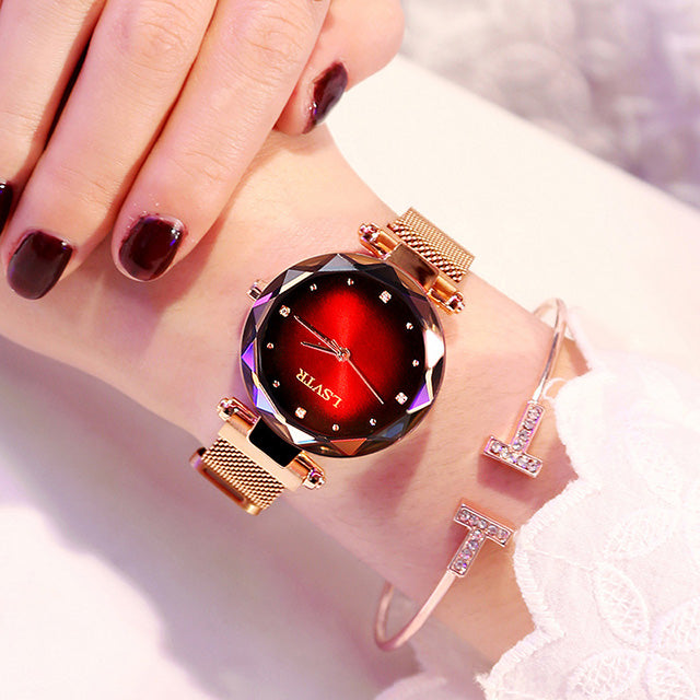 Women's Starry Sky Magnetic Strap Watch | 35mm Round Dial | Mineral Glass | Black, Blue & Red – product image 7 | Fidmat24 Tech Market