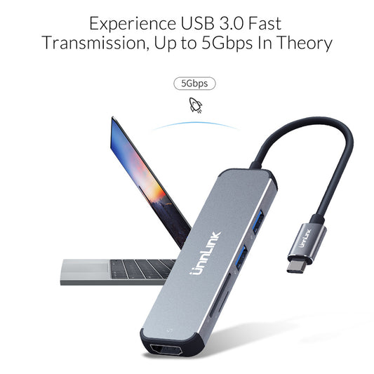 USB-C to HDMI Hub - 4K Display, USB 3.0, SD/TF Card Readers, Aluminum