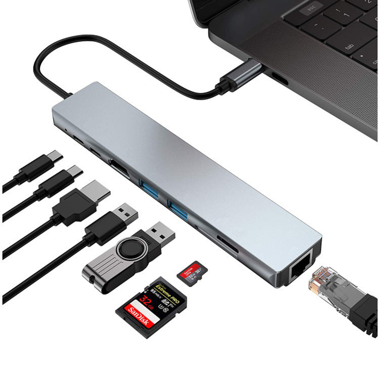 8-in-1 USB-C hub aluminium alloy multiport adapter