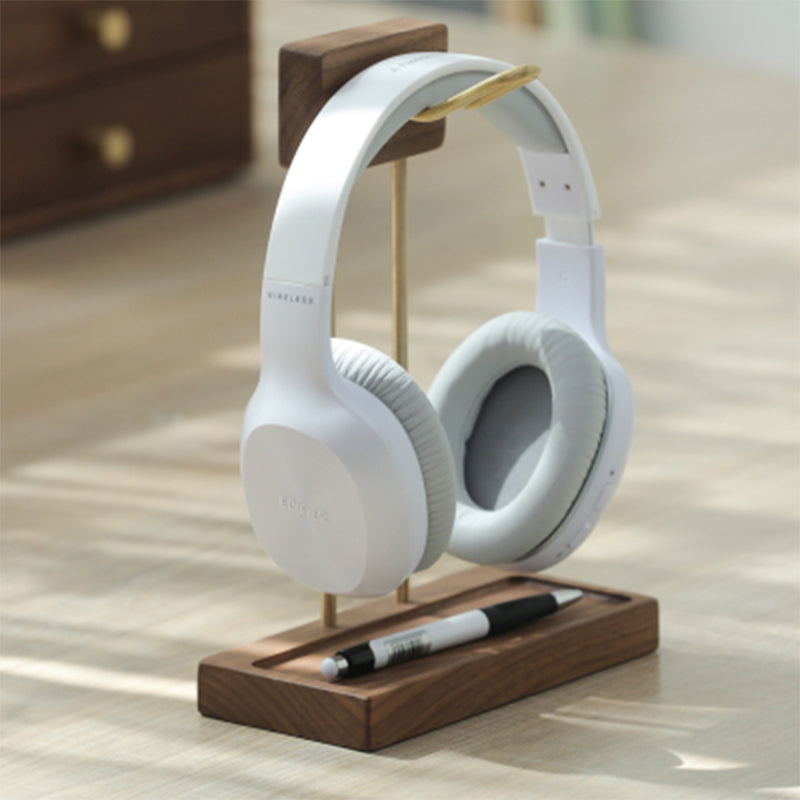 Premium Brass & Wood Headphone Stand - Elegant Desk Accessory