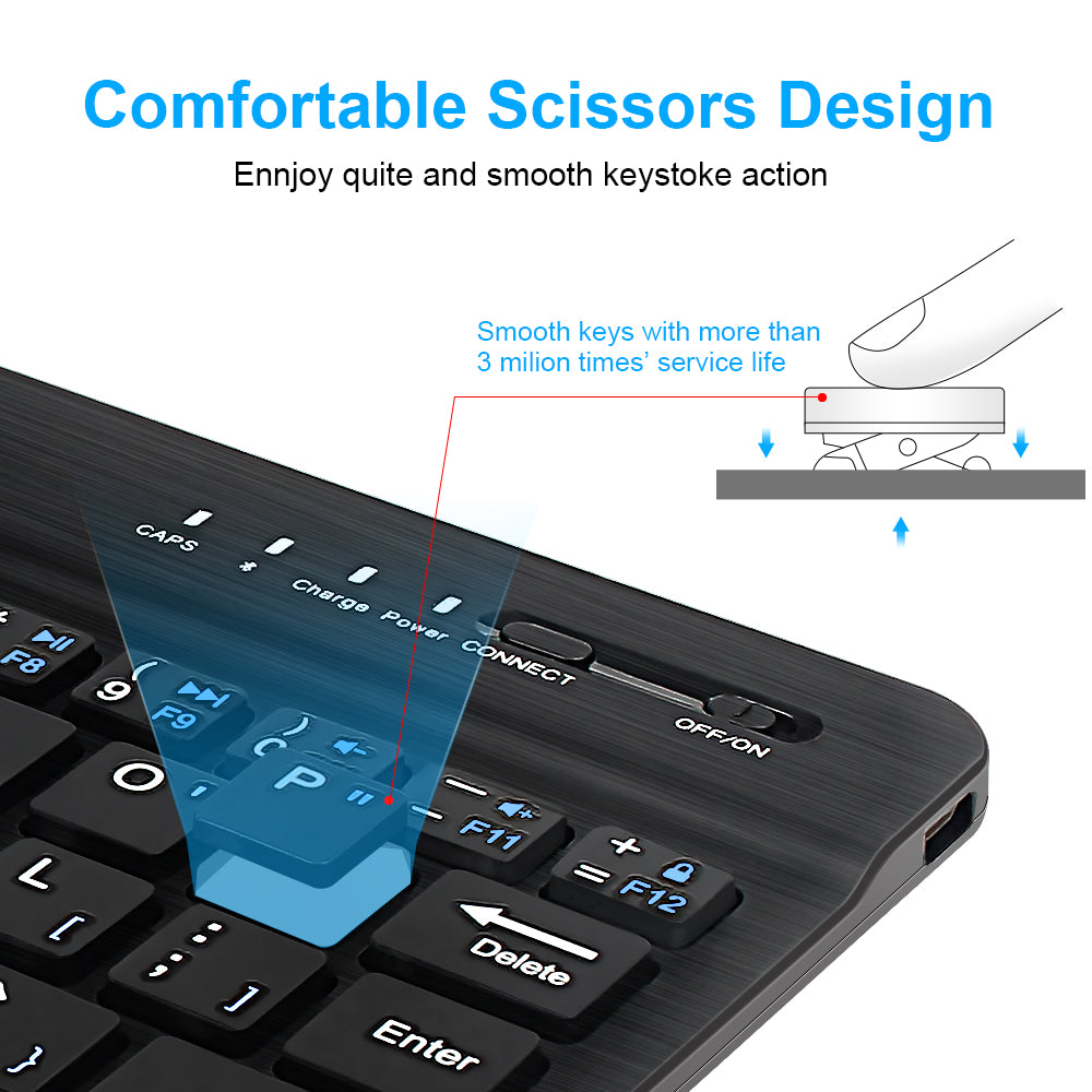 Mini Bluetooth 3.0 Wireless Keyboard - 44hr Battery, 30-Day Standby | 7", 9" & 10"