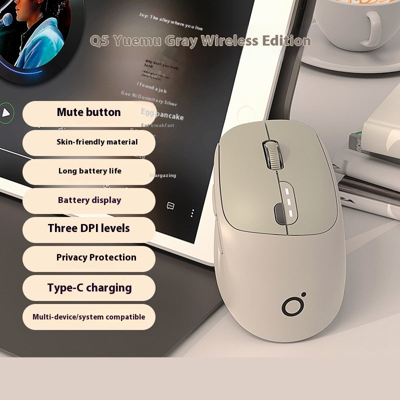 Q5 Silent Wireless Mouse - 5 Buttons | 2.4GHz or Dual-Mode Bluetooth | Matcha, Milk Tea, Sky Blue & More