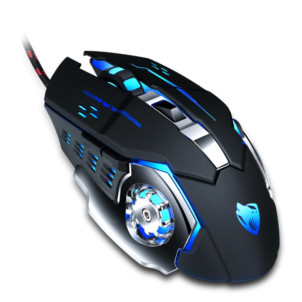 Wired Ergonomic Gaming Mouse - 1600 DPI, 4-Gear, Touch Wheel, 6 Buttons | 1.2m Cable | Blue, Gray, Black & White