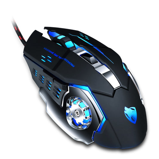 Wired Ergonomic Gaming Mouse - 1600 DPI, 4-Gear, Touch Wheel, 6 Buttons | 1.2m Cable | Blue, Gray, Black & White