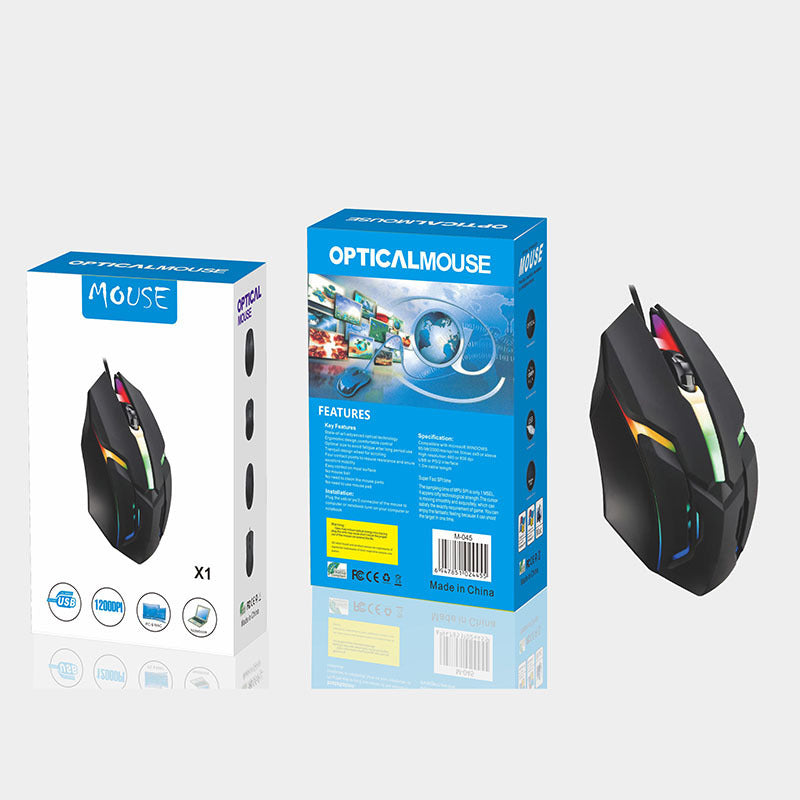 X1 Wired Luminous Mouse - USB, 1.2m Cable | Black & White