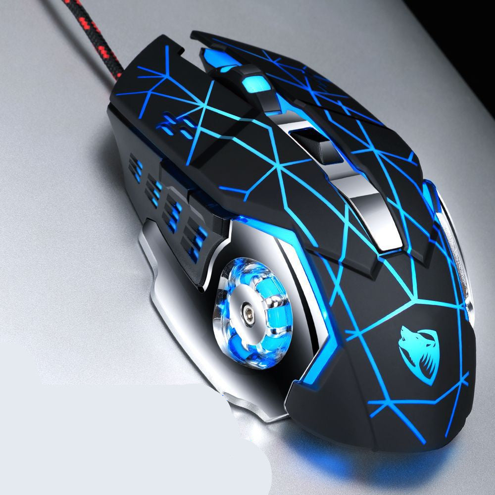 Wired Ergonomic Gaming Mouse - 1600 DPI, 4-Gear, Touch Wheel, 6 Buttons | 1.2m Cable | Blue, Gray, Black & White