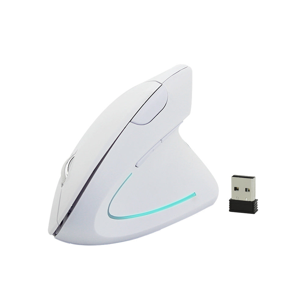 Dual-Mode Wireless & Wired Vertical Ergonomic Mouse - 1600 DPI, 6 Buttons, Four-Way Scroll | White