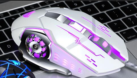 Wired Ergonomic Gaming Mouse - 1600 DPI, 4-Gear, Touch Wheel, 6 Buttons | 1.2m Cable | Blue, Gray, Black & White