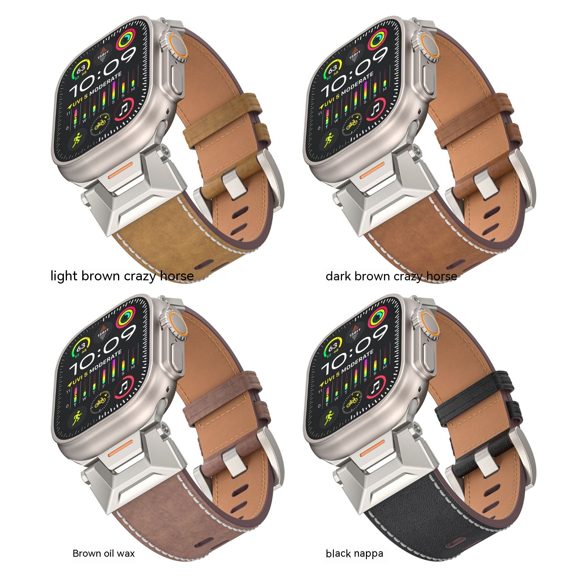Apple Watch Leather Strap | 42/44/45/49mm | Business Style | Napa, Oil Wax & Crazy Horse Leather | 4 Finishes – product image 3 | Fidmat24 Tech Market