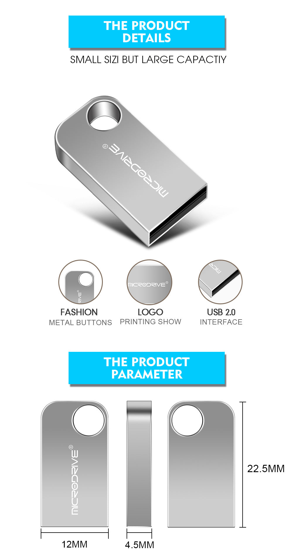 Mini Rotating Metal USB Flash Drive - Compact Car & Computer Storage