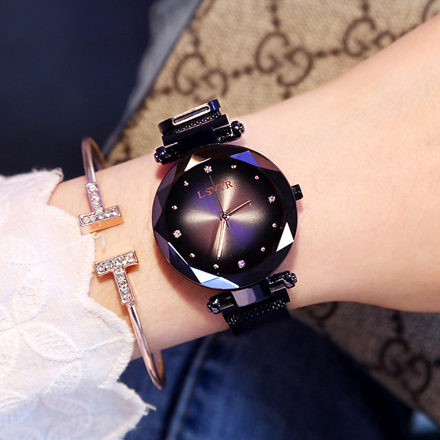 Women's Starry Sky Magnetic Strap Watch | 35mm Round Dial | Mineral Glass | Black, Blue & Red – product image 2 | Fidmat24 Tech Market