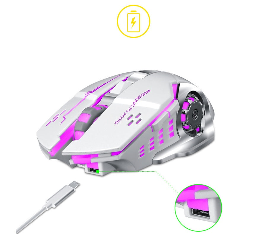 Silent Rechargeable Wireless Mouse - 2400 DPI, 6 Buttons | White & Black