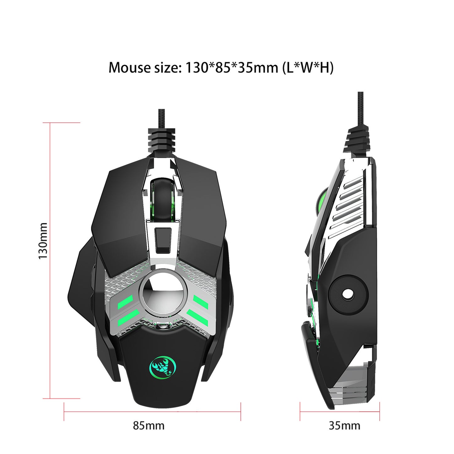 J200 7-Button Wired Gaming Mouse - USB, 1.5m Cable | Silver Grey