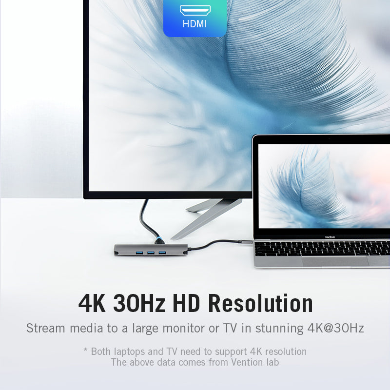 8-in-1 USB-C Hub - 4K HDMI, 3x USB 3.0, Gigabit Ethernet, SD/TF, 87W PD Charging