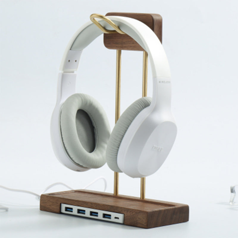 Premium Brass & Wood Headphone Stand - Elegant Desk Accessory