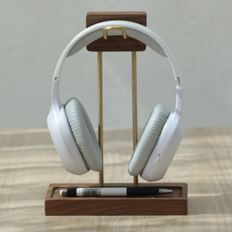 Premium Brass & Wood Headphone Stand - Elegant Desk Accessory
