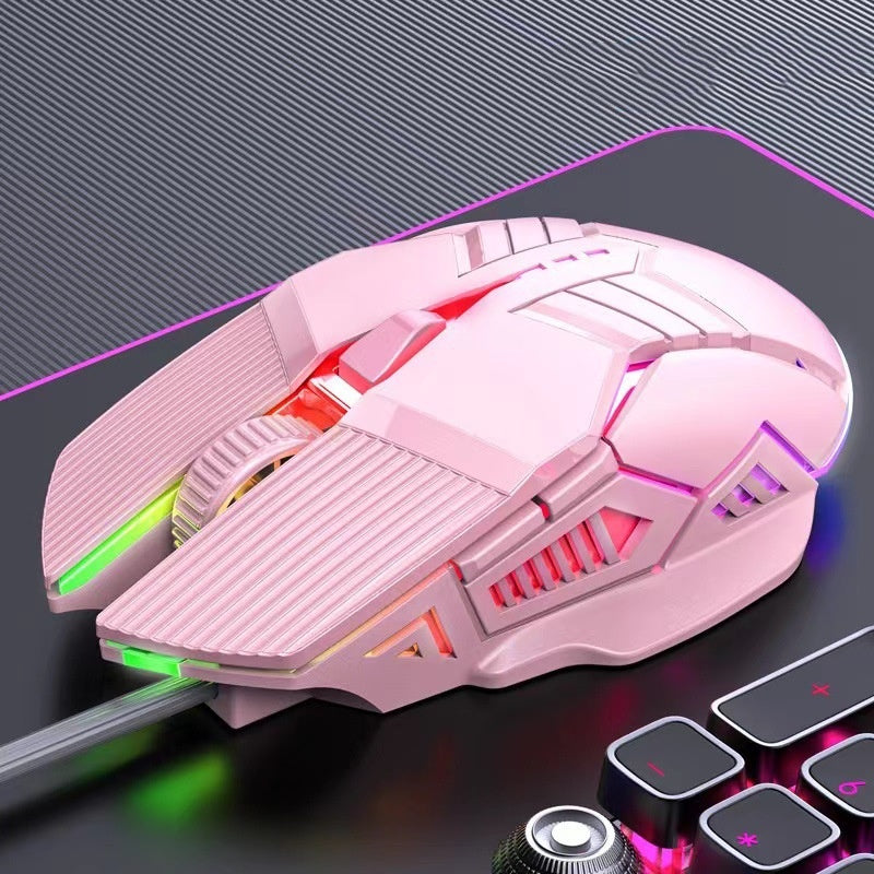 6-Button RGB Wired Gaming Mouse - Silent or Standard Click, 1.5m Cable | Black, White & Pink