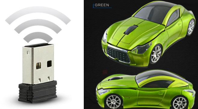 Sports Car-Shaped Wireless Mouse - 1600 DPI, Built-In Dongle Storage | Green, Blue, Silver, Black & Red