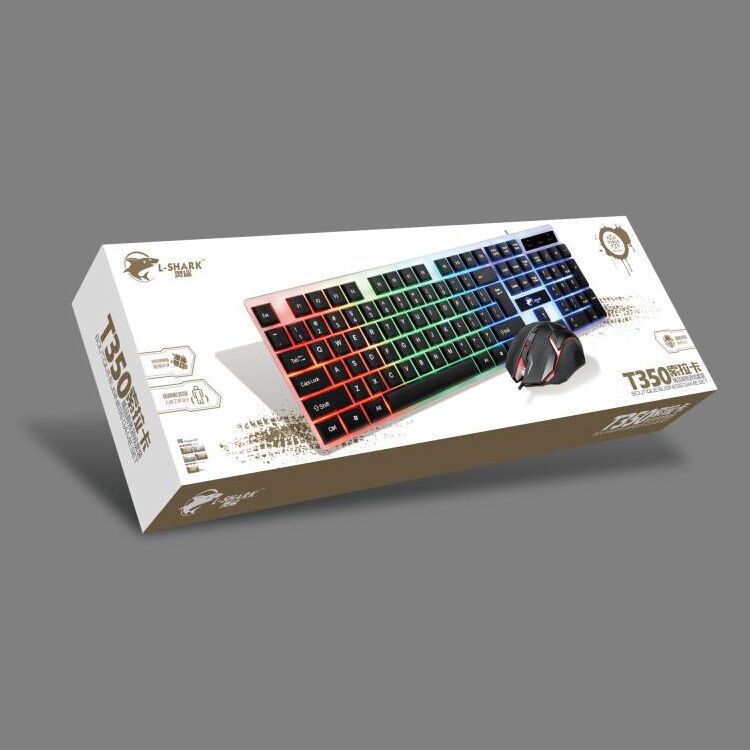 T350 Wired Backlit Keyboard & Mouse Combo - Crater Key Design, ABS | Black & White