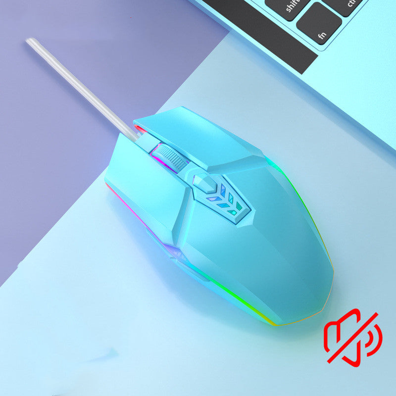 Silent Wired RGB Mouse - 1600 DPI, 6 Buttons, Four-Way Scroll, 1.2m Cable | Black, Pink & Blue