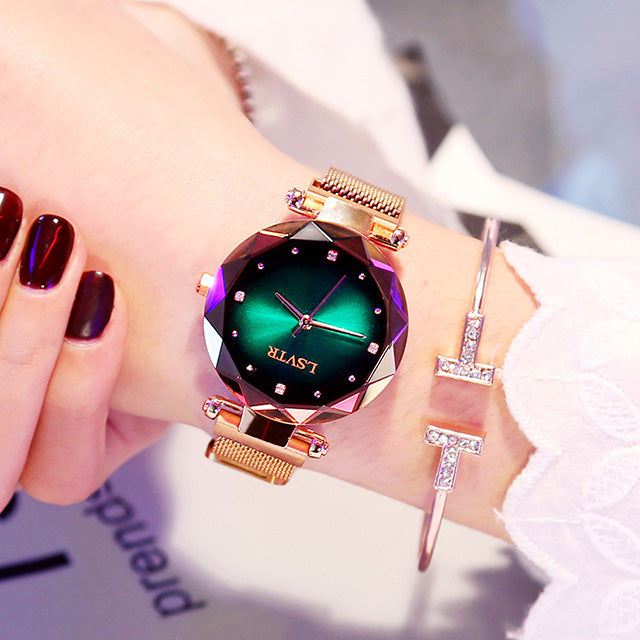 Women's Starry Sky Magnetic Strap Watch | 35mm Round Dial | Mineral Glass | Black, Blue & Red – product image 5 | Fidmat24 Tech Market