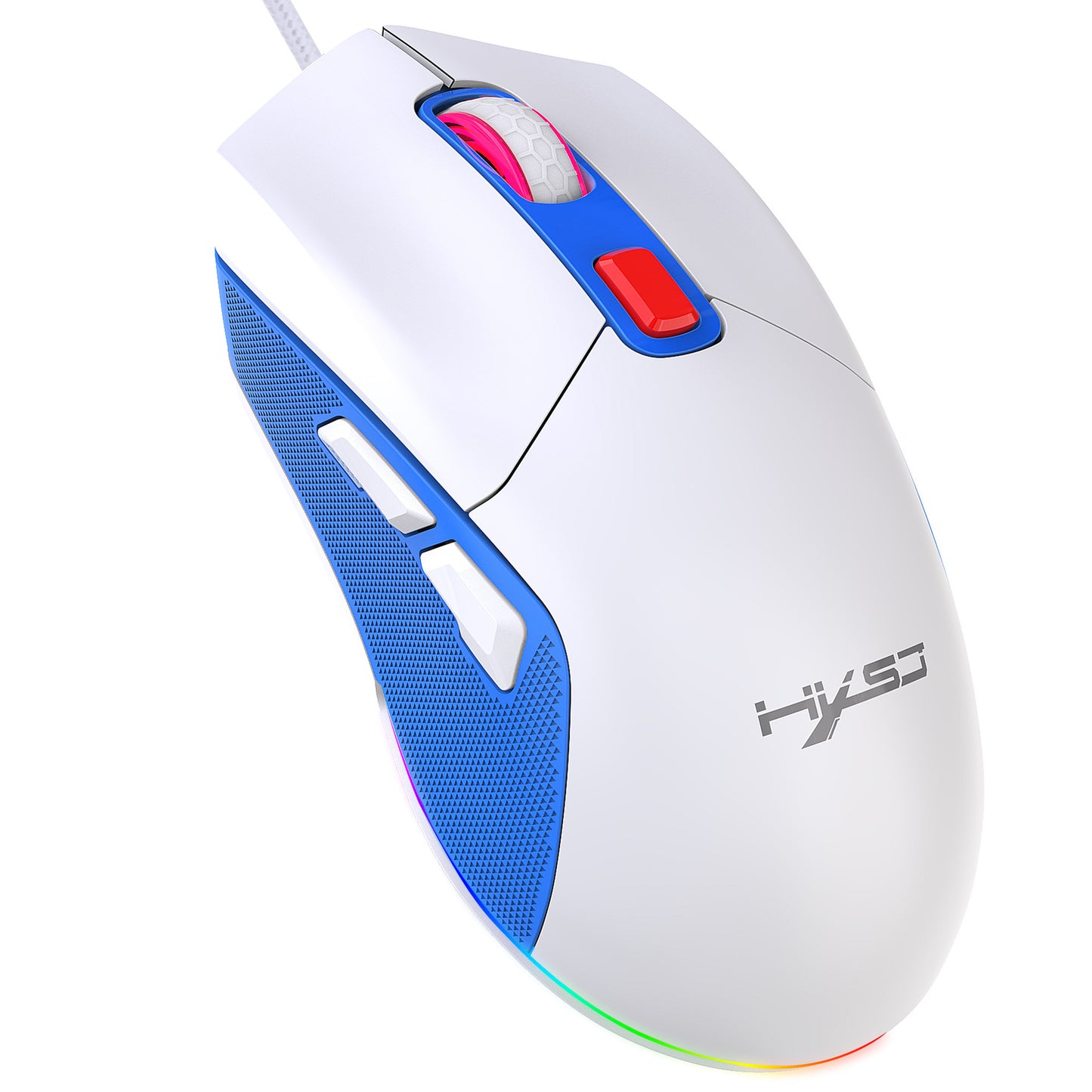 X300 Hollow-Out Lightweight Wired Gaming Mouse - RGB, Macro Programming, 1.5m Cable | Blue, White & Black