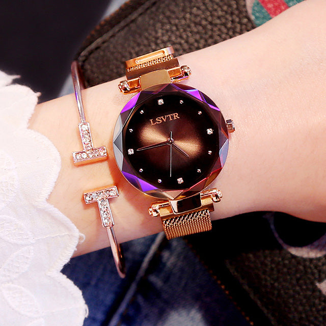 Women's Starry Sky Magnetic Strap Watch | 35mm Round Dial | Mineral Glass | Black, Blue & Red – product image 4 | Fidmat24 Tech Market