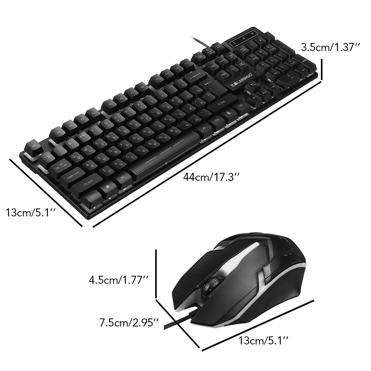 Russian Layout USB Wired Backlit Keyboard & Mouse Combo - 1200 DPI, Multimedia Keys, Ergonomic | Black