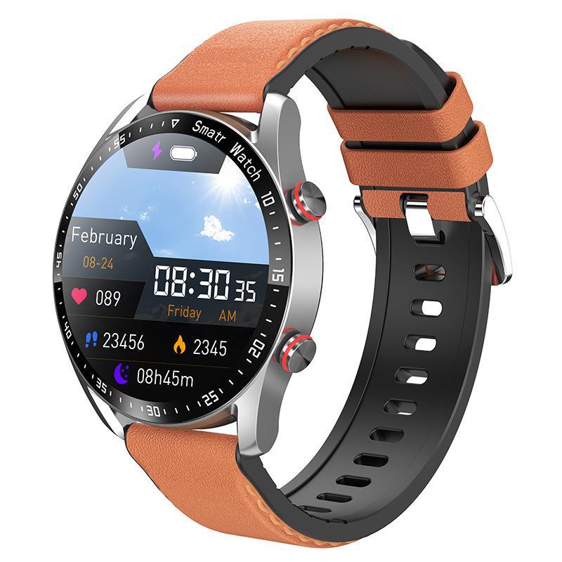Business Smart Watch – 1.3" Display, Bluetooth Calling & Leather Strap – White glue