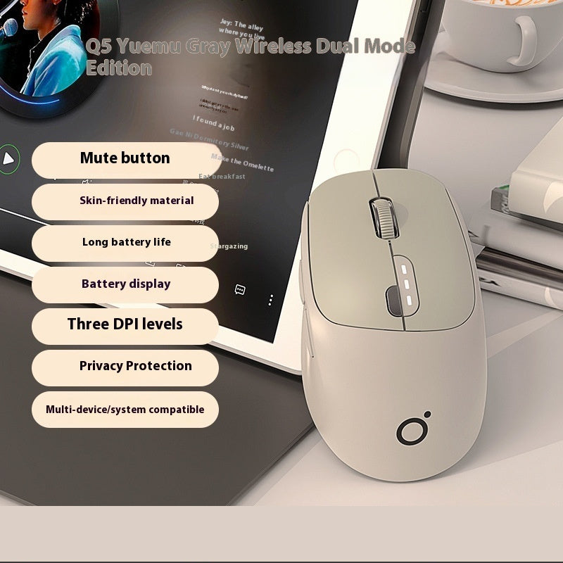 Q5 Silent Wireless Mouse - 5 Buttons | 2.4GHz or Dual-Mode Bluetooth | Matcha, Milk Tea, Sky Blue & More