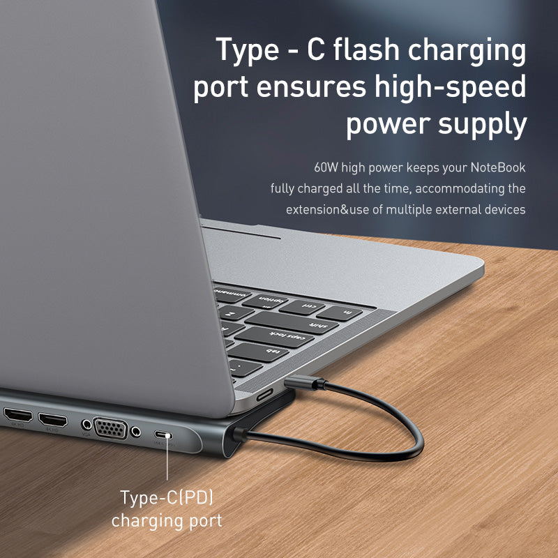 11-in-1 USB-C Docking Station - Dual HDMI, VGA, Ethernet, USB 3.0, SD/TF, Audio, 60W PD