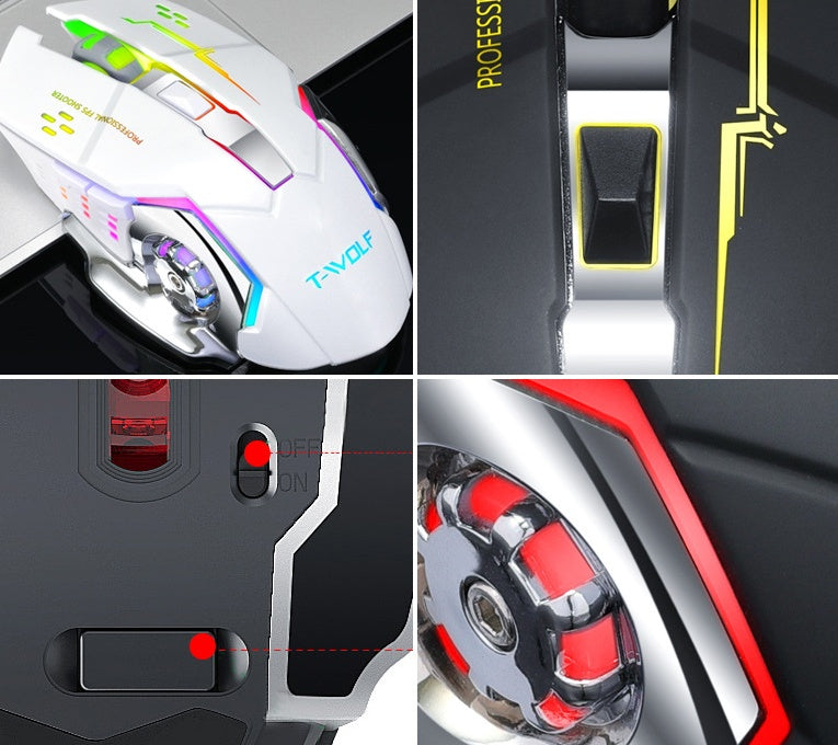 Silent Rechargeable Wireless Mouse - 2400 DPI, 6 Buttons | White & Black